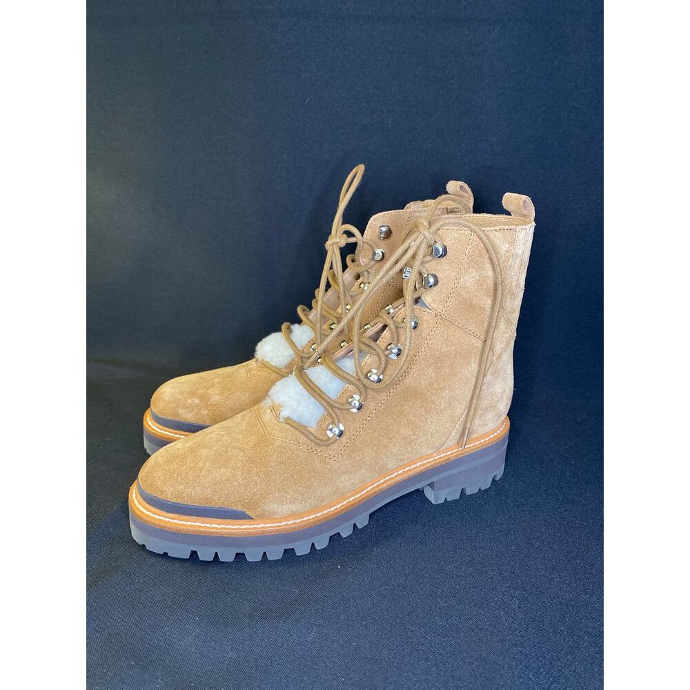 MARC FISHER SHEARLING Winter Lace Up Combat Boots Camel Womens 9 - Picture 4 of 9